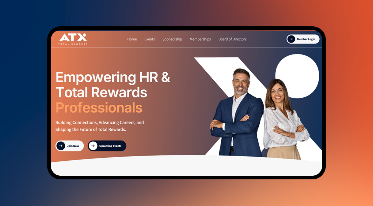 ATX Total Rewards website shown within the refreshed blue and orange brand system