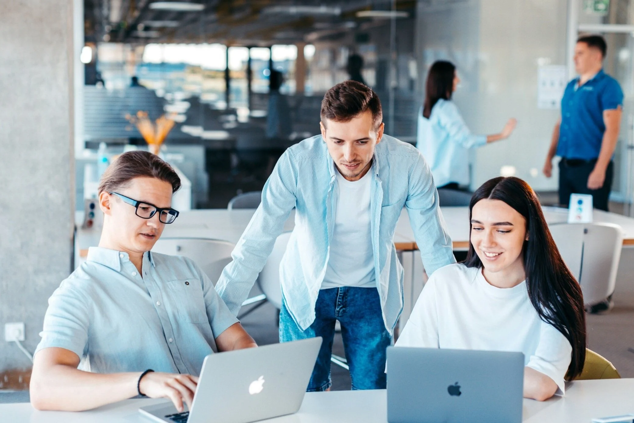 A collaborative team working together in an office